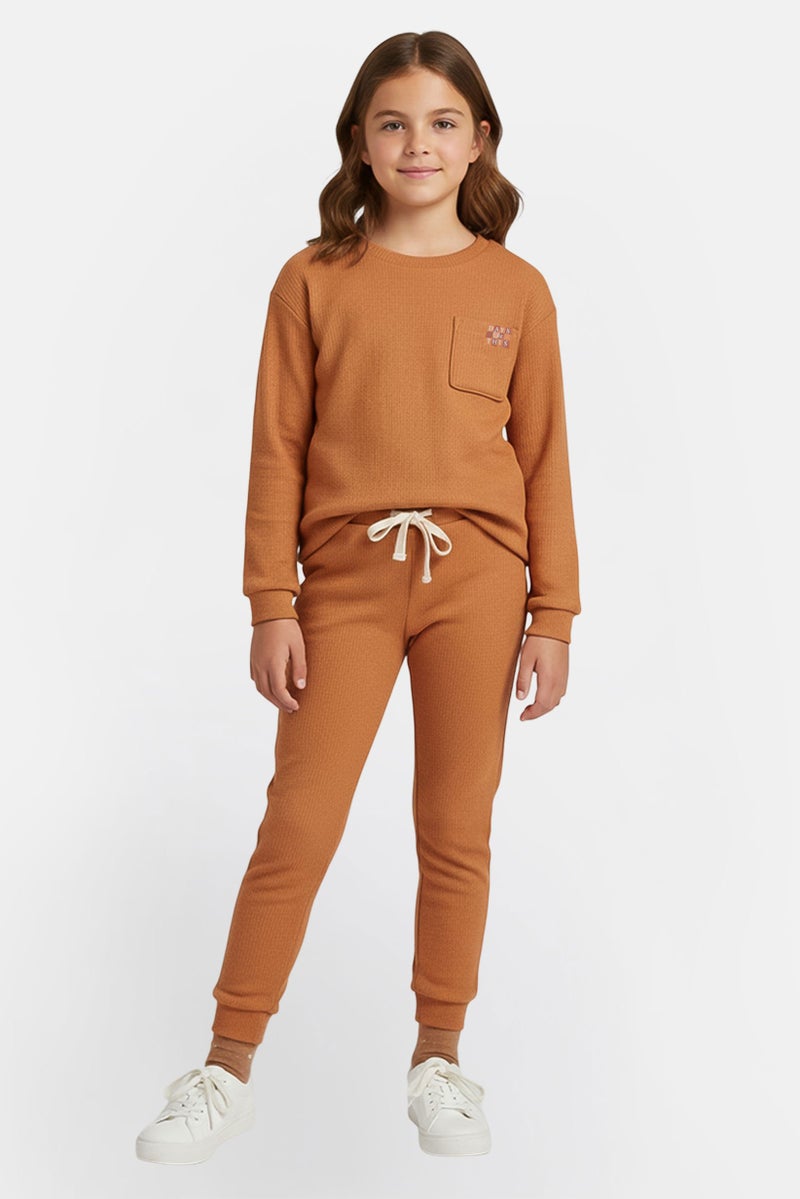 Lily & Jack Toddlers Girl 2 Pieces Textured Sweatshirt And Pants Set, Brown - Image 1